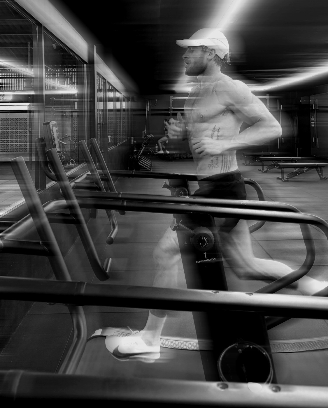 Athlete on curve treadmill